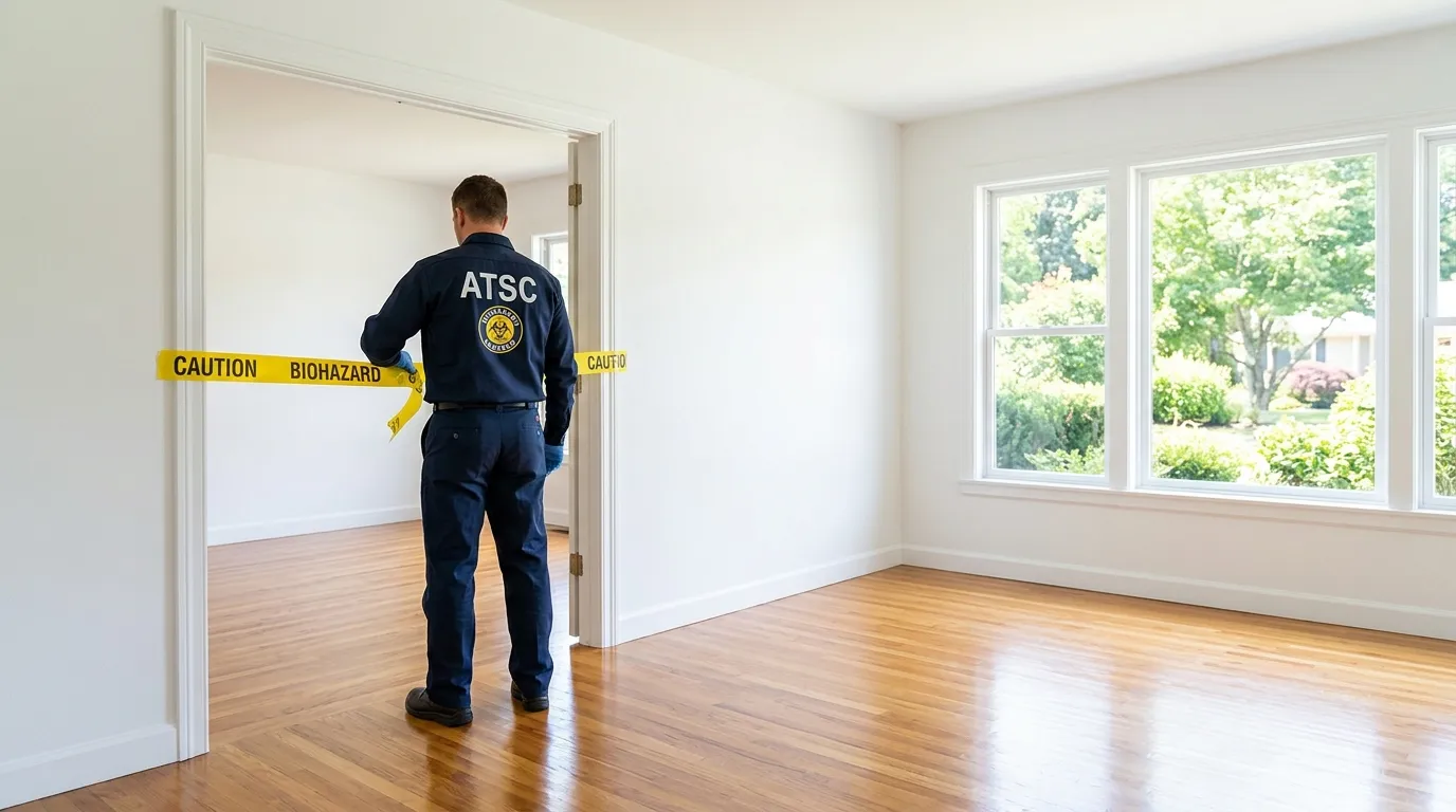 Certified biohazard cleanup crew performing Trauma Scene Cleanup in Atkinson